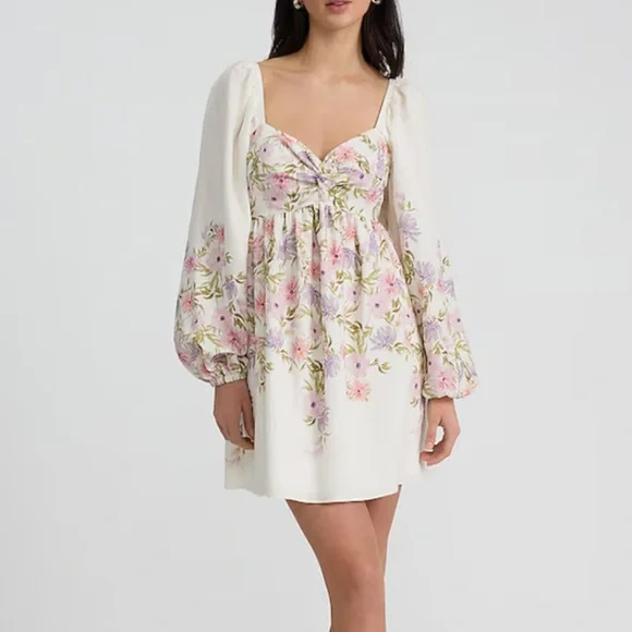 NWT Express Cream and Pink Floral Long Sleeve Dress - Picture 1 of 8